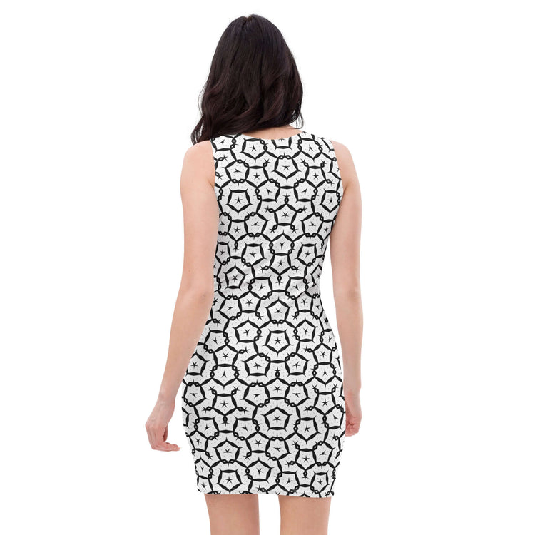 Monochrome Essence-Shards Bodycon Dress – Perfect Fit! at Design Dose