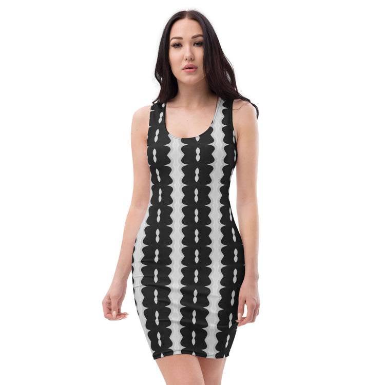 Monochrome Essence-Lines Bodycon Dress – Perfect Fit at Design Dose