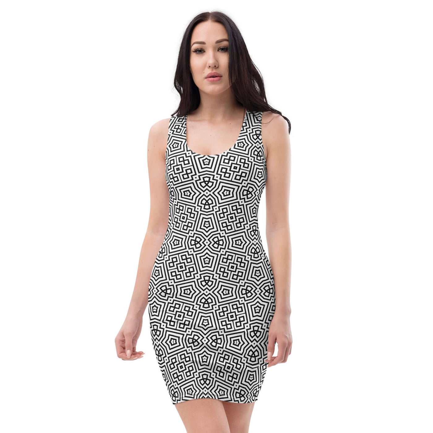 Monochrome Essence-Maze Bodycon Dress - Perfect Fit at Design Dose