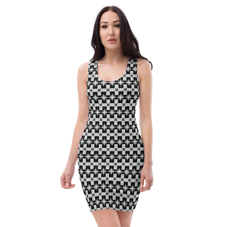 Monochrome Essence-Ripples Bodycon Dress at Design Dose