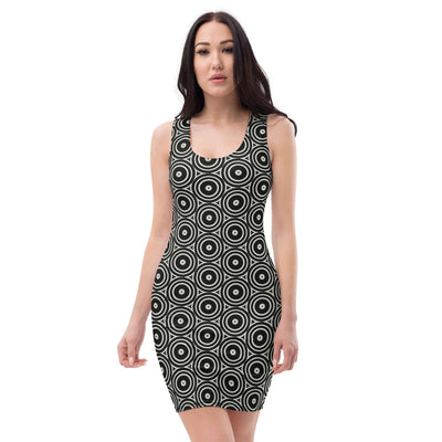 Monochrome Essence-Swirls Bodycon Dress at Design Dose