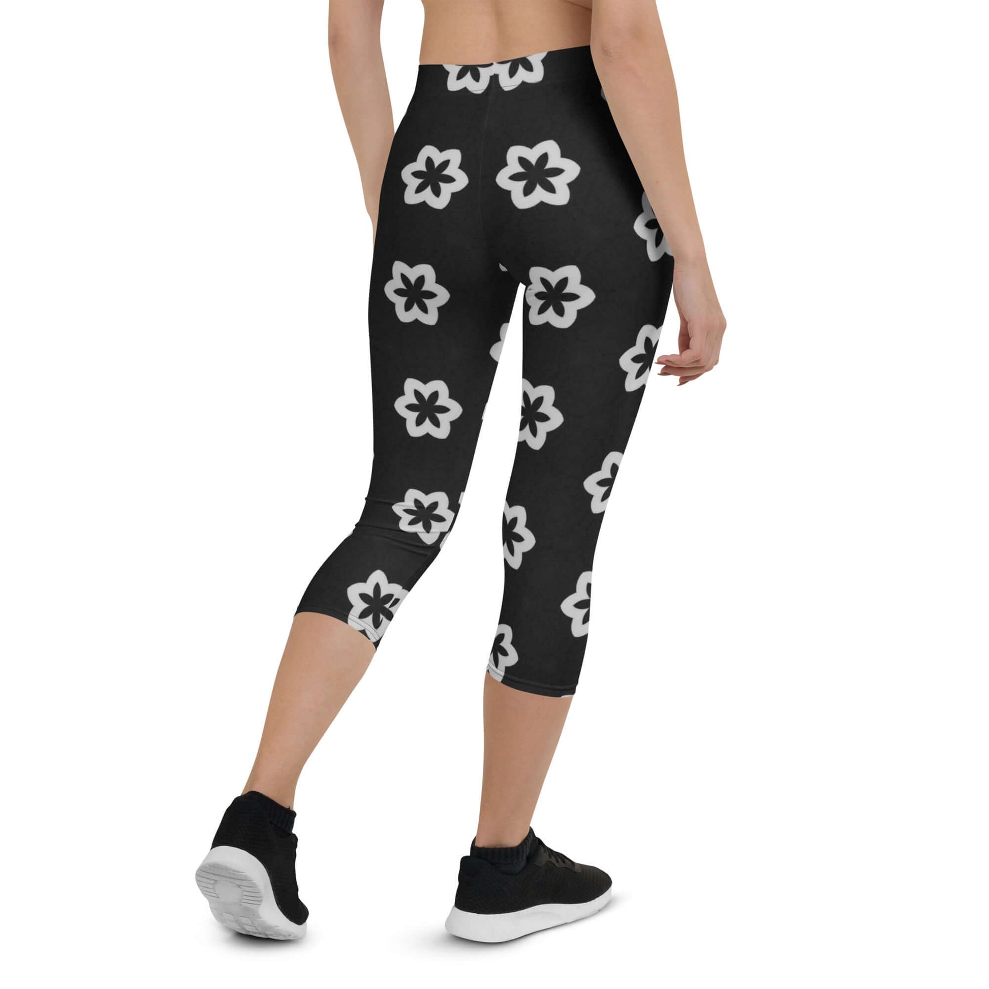 Monochrome Essence-Floral Capri Leggings | Trendy & Comfy at Design Dose