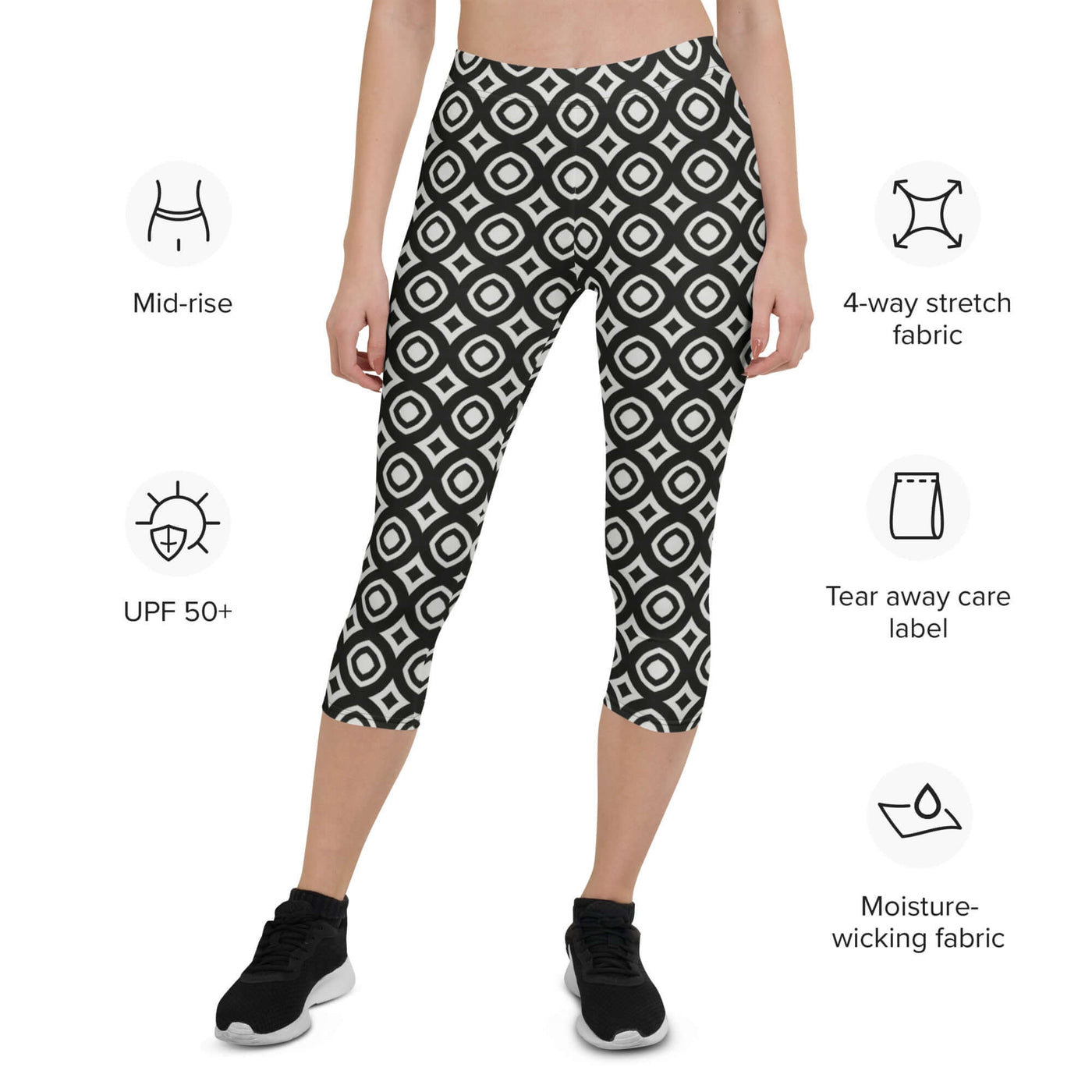 Monochrome Essence-Webs Capri Leggings - Shop Now at Design Dose