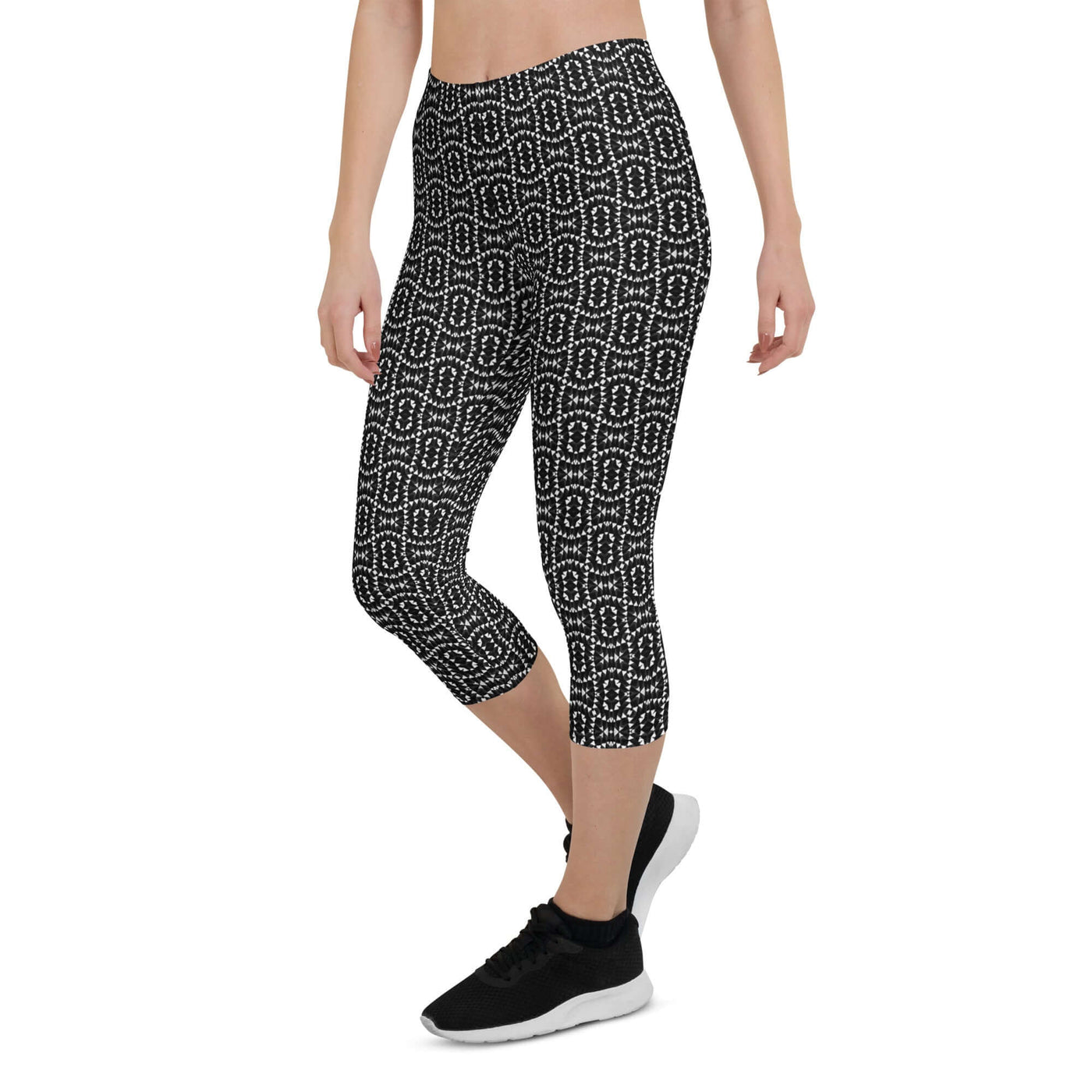 Monochrome Essence-Mosaic Capri Leggings | Chic & Comfy at Design Dose