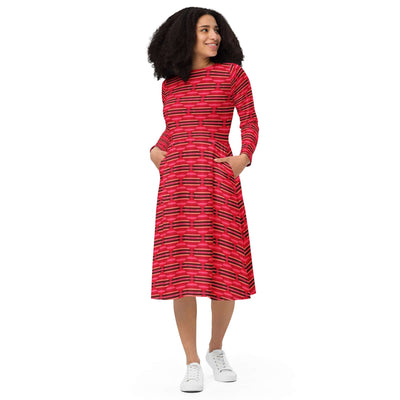 Ruby Cascade Long Sleeve Midi Dress - Stylish & Flattering at Design Dose