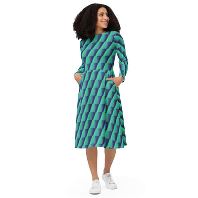 Stylish Midi Dress with Unique Print & Pockets at Design Dose