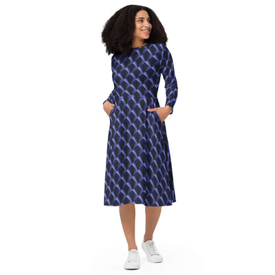 Stylish Indigo Dance Midi Dress with Pockets at Design Dose