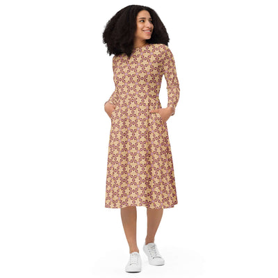 Stylish Print Midi Dress with Pockets at Design Dose