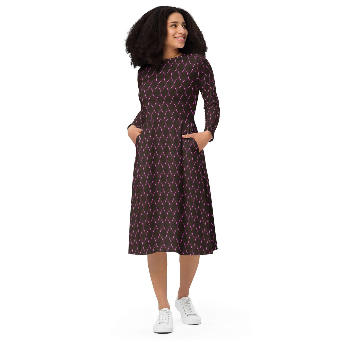 Stylish Pinky Promise Midi Dress with Pockets at Design Dose