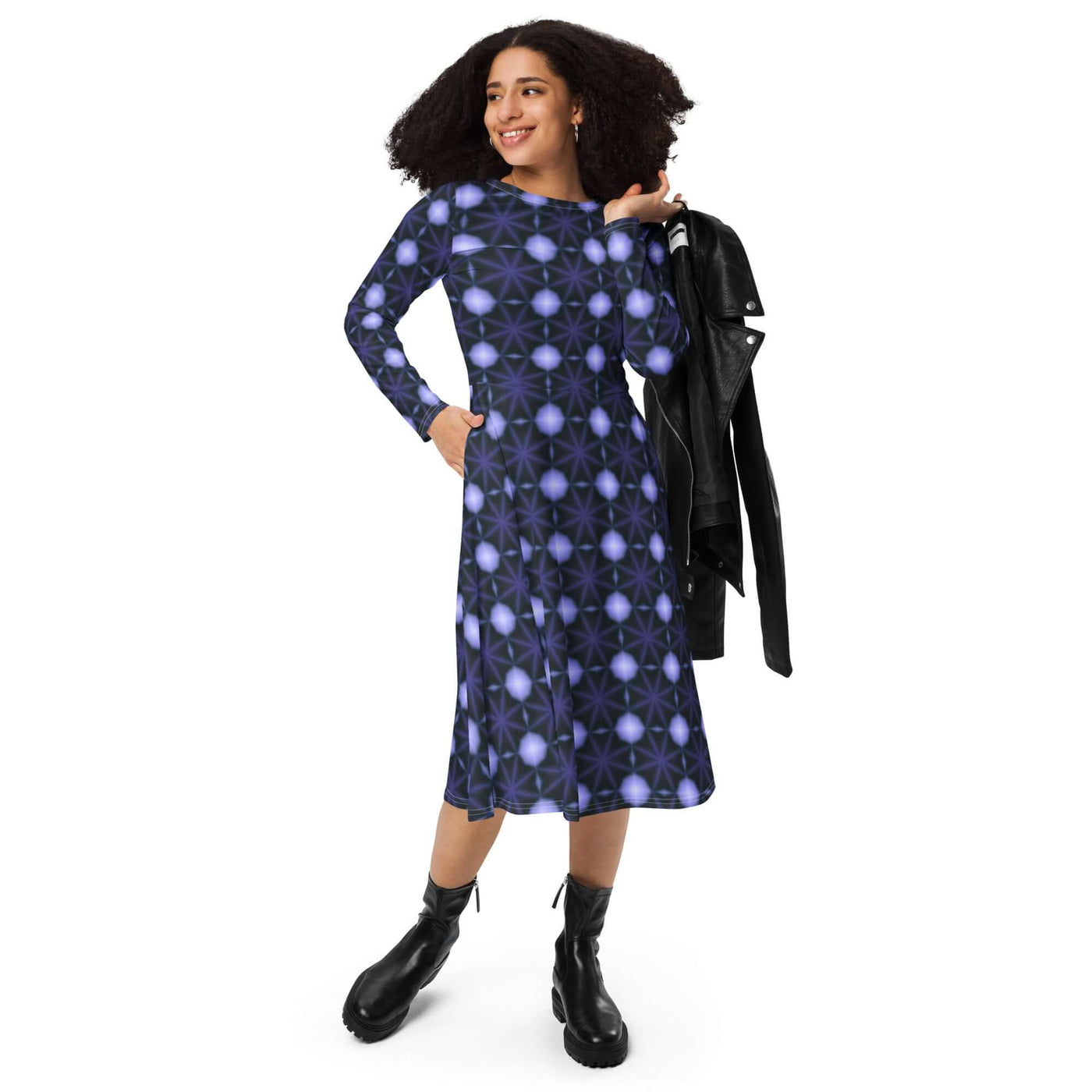 Blueberry Swirl Midi Dress with Pockets at Design Dose