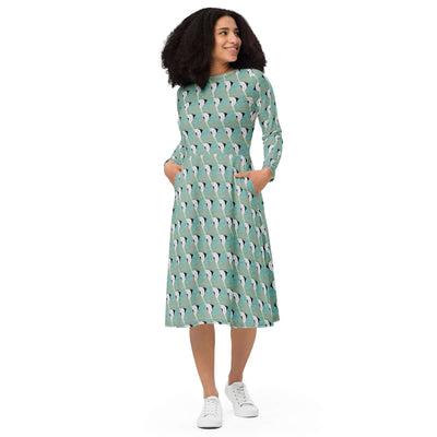 Stylish Blossom Twirl Midi Dress with Pockets at Design Dose