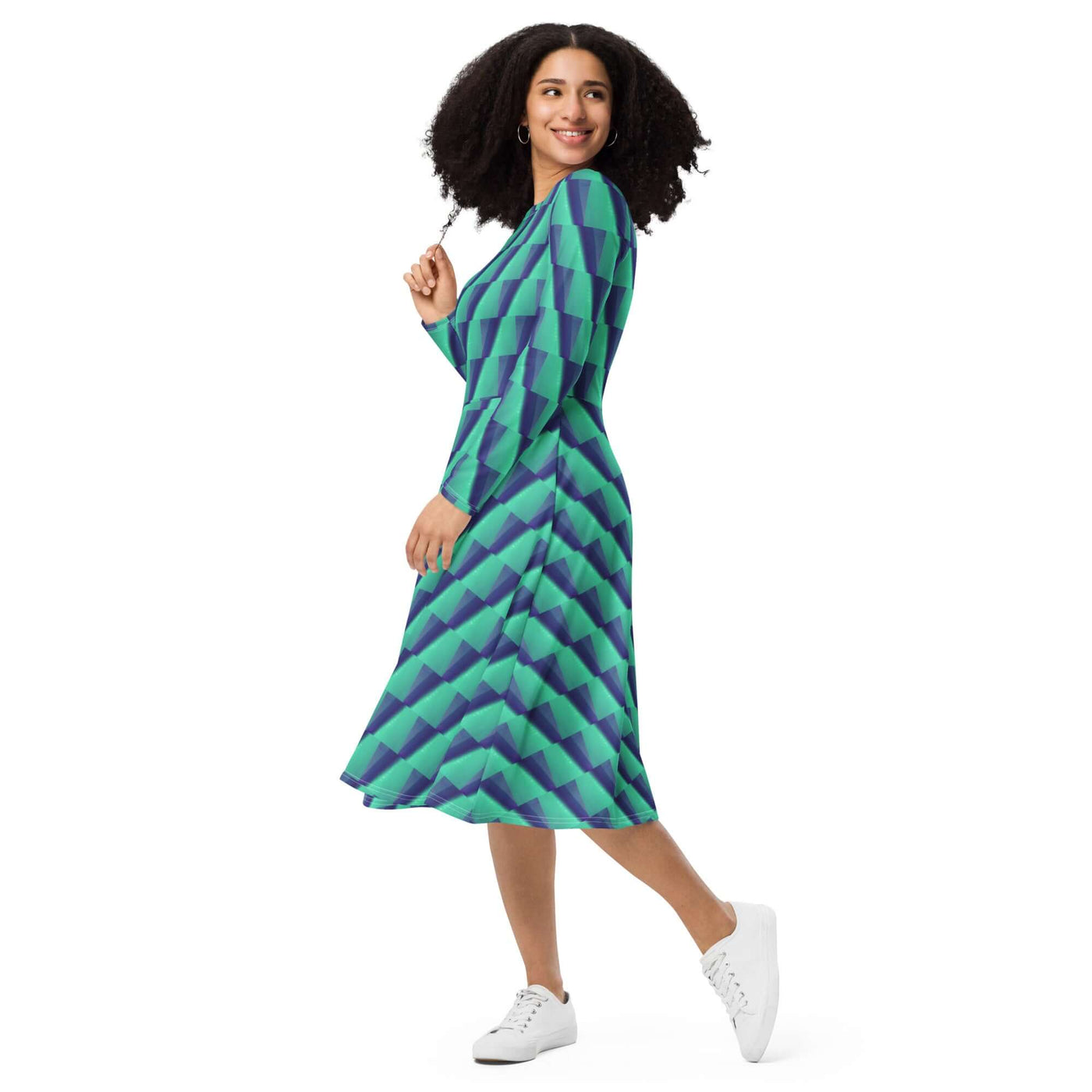 Stylish Midi Dress with Unique Print & Pockets at Design Dose