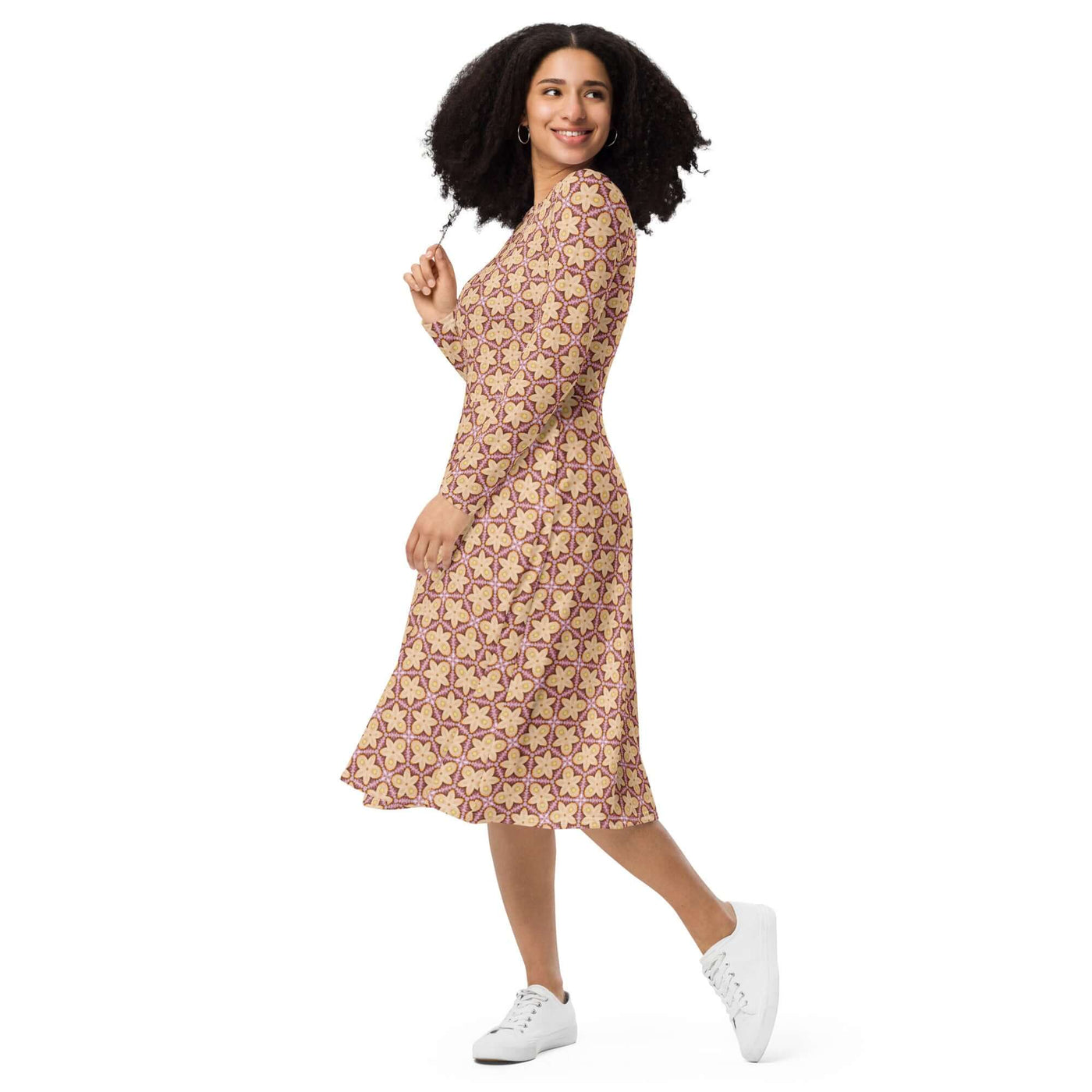 Stylish Print Midi Dress with Pockets at Design Dose