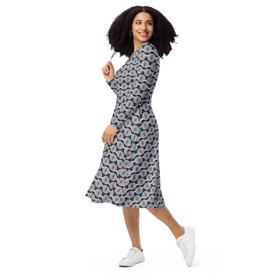 Cosmic Clash All-over print long sleeve midi dress