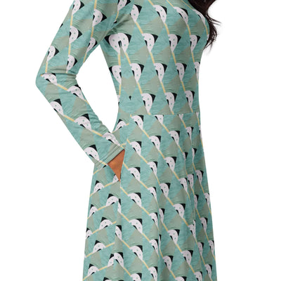 Stylish Blossom Twirl Midi Dress with Pockets at Design Dose