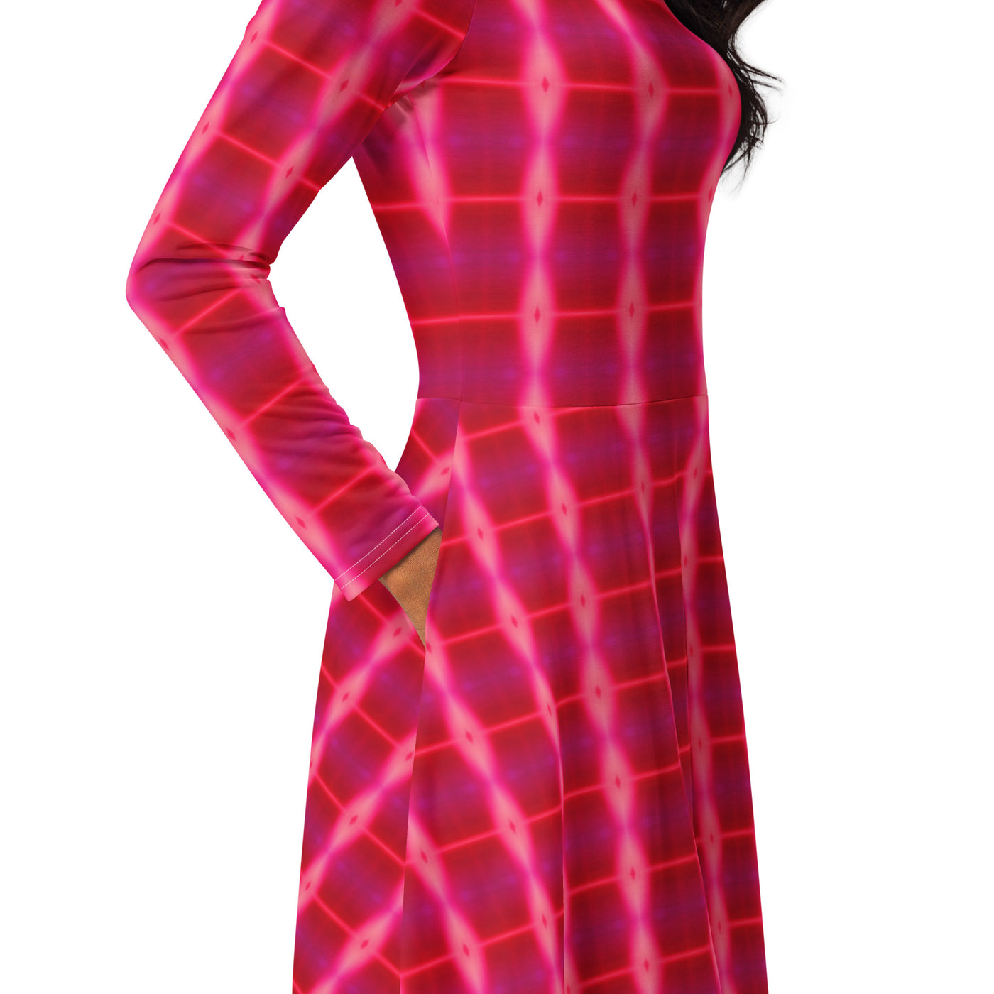 Pink Passion All-over print long sleeve midi dress