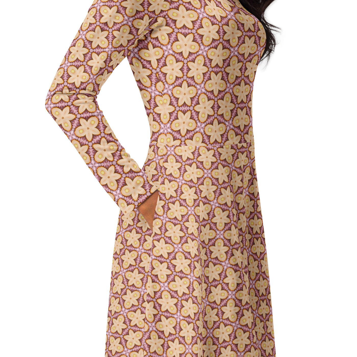 Roundabout All-over print long sleeve midi dress