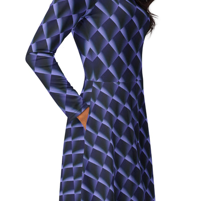 Indigo Dance All-over print long sleeve midi dress