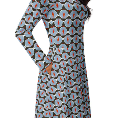 Cosmic Clash All-over print long sleeve midi dress