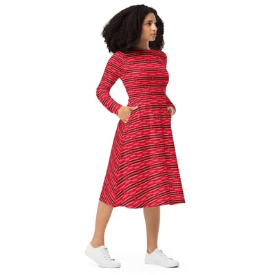 Ruby Cascade Long Sleeve Midi Dress - Stylish & Flattering at Design Dose