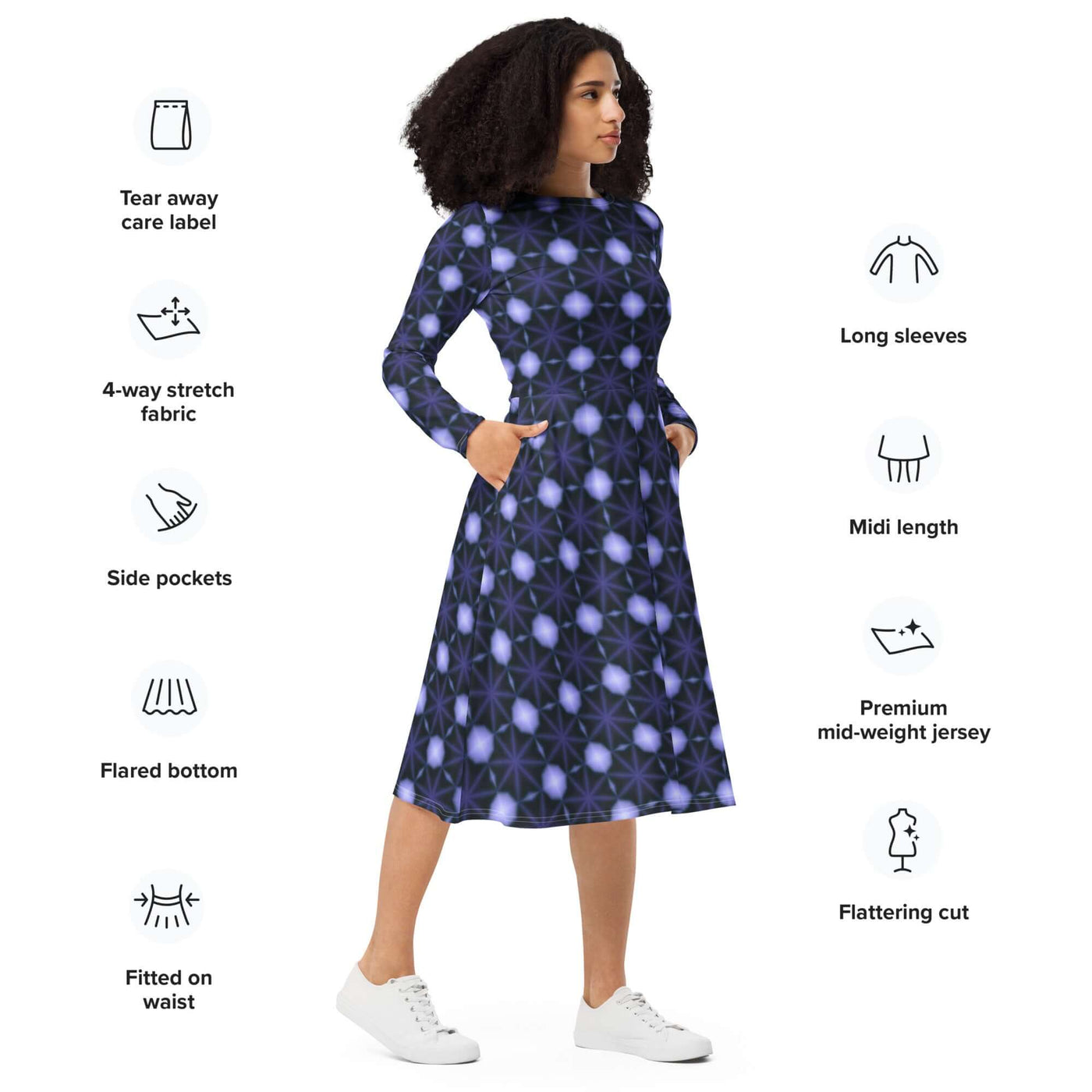 Blueberry Swirl Midi Dress with Pockets at Design Dose