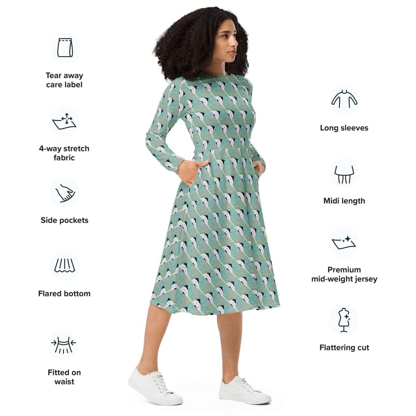 Twirl & Swirl: Stylish Midi Dress with Pockets at Design Dose