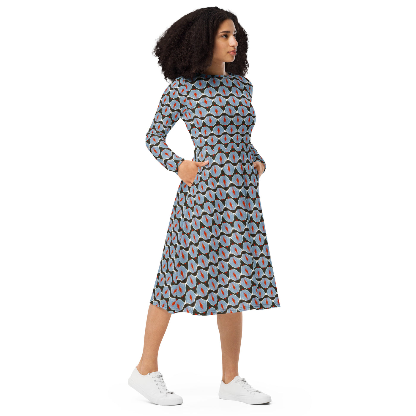 Cosmic Clash All-over print long sleeve midi dress