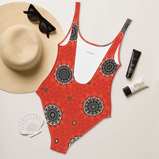 Crimson Cosmos One-Piece Swimsuit – Trendy & Comfy at Design Dose