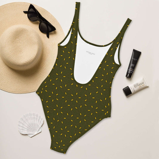 Dive into style with the Olive Elegance Swimsuit. Trendy colors, 4-way stretch, low back, cheeky fit, and sizes 2XS to 6XL for ultimate comfort. at Design Dose