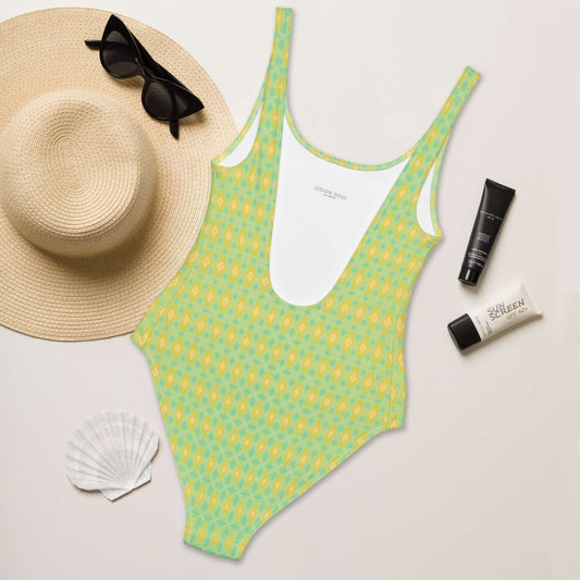 Stand out with the Lemon Fizz One-Piece Swimsuit! Stylish, trendy colors, low back, cheeky fit, and 4-way stretch for ultimate comfort and durability. at Design Dose