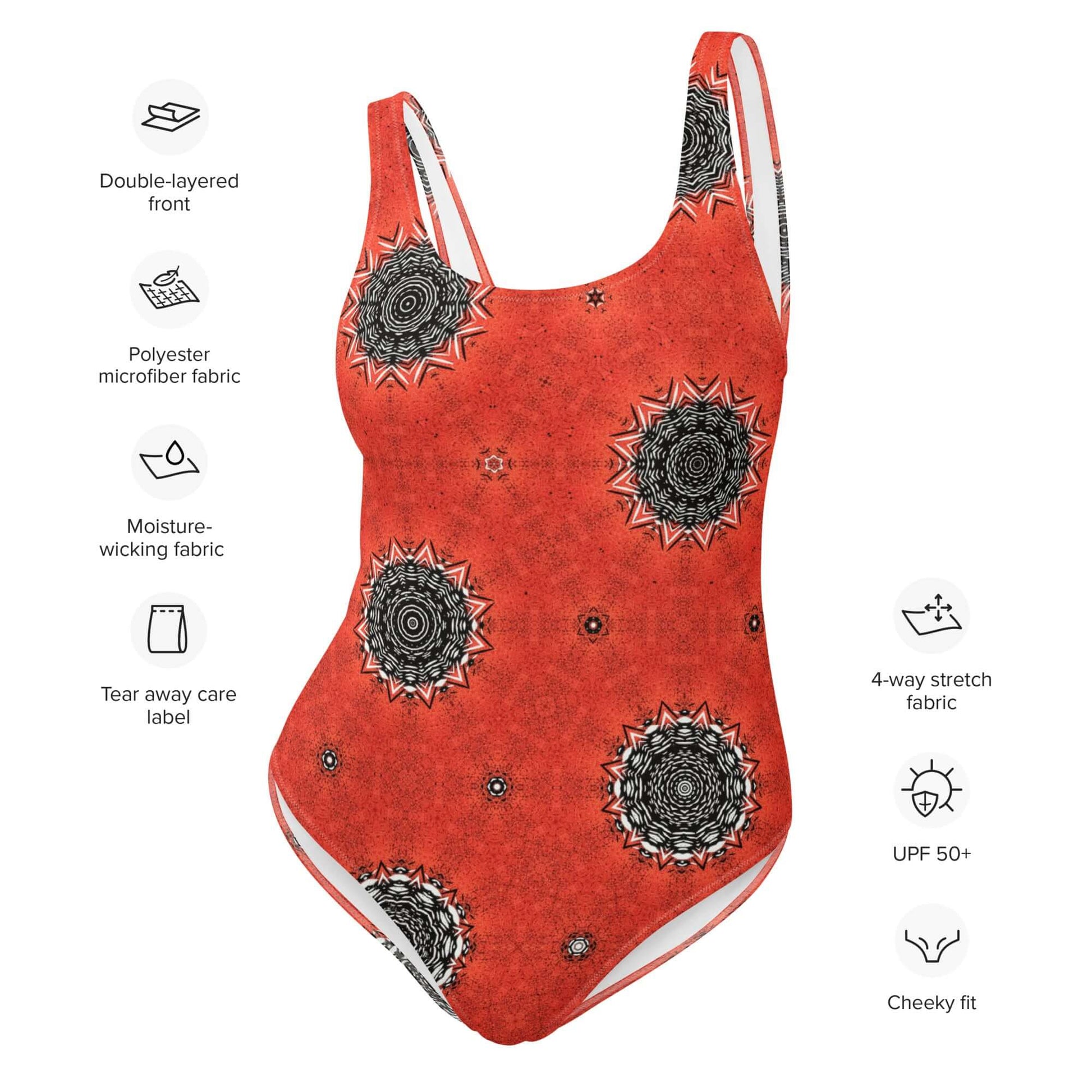 Crimson Cosmos One-Piece Swimsuit – Trendy & Comfy at Design Dose