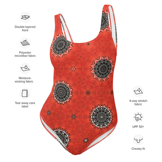 Crimson Cosmos One-Piece Swimsuit – Trendy & Comfy at Design Dose