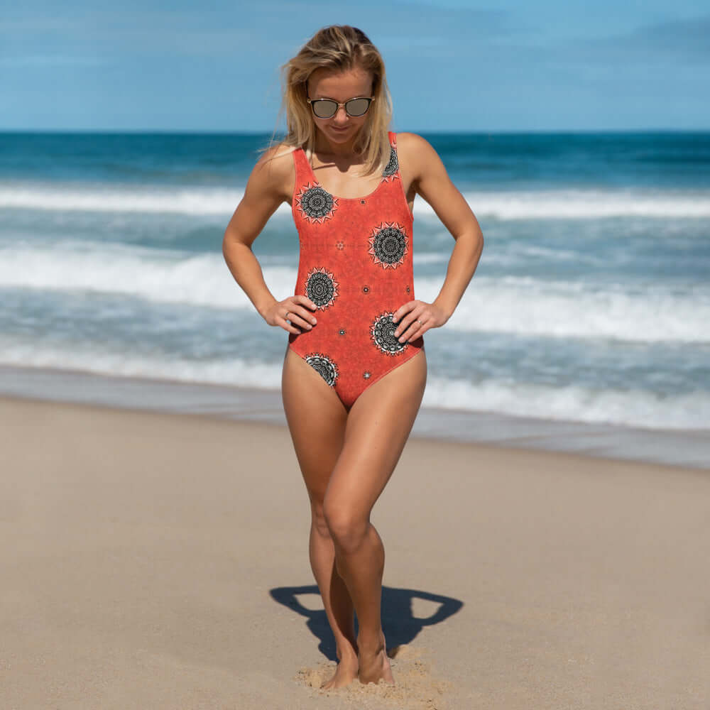 Crimson Cosmos One-Piece Swimsuit – Trendy & Comfy at Design Dose