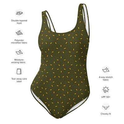 Dive into style with the Olive Elegance Swimsuit. Trendy colors, 4-way stretch, low back, cheeky fit, and sizes 2XS to 6XL for ultimate comfort. at Design Dose