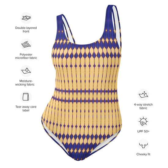 Discover chic comfort with our Bold Beads Swimsuit featuring 4-way stretch, low back, and cheeky fit. Perfect for a stylish beach look. at Design Dose