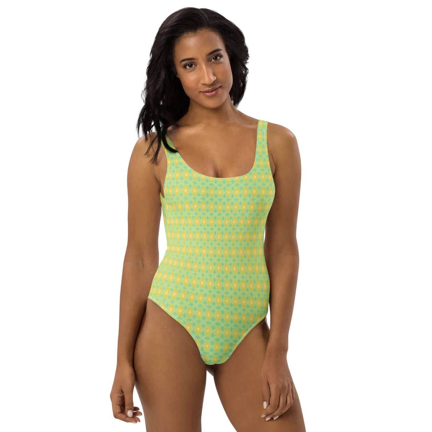 Stand out with the Lemon Fizz One-Piece Swimsuit! Stylish, trendy colors, low back, cheeky fit, and 4-way stretch for ultimate comfort and durability. at Design Dose