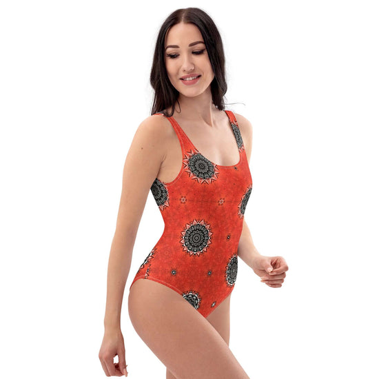 Crimson Cosmos One-Piece Swimsuit – Trendy & Comfy at Design Dose