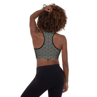 Stylish Monochrome Essence-Swirls Padded Sports Bra at Design Dose