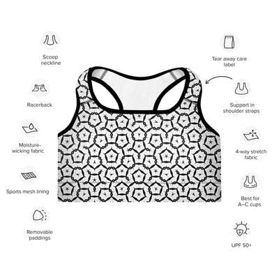 Monochrome Essence-Shards Padded Sports Bra at Design Dose