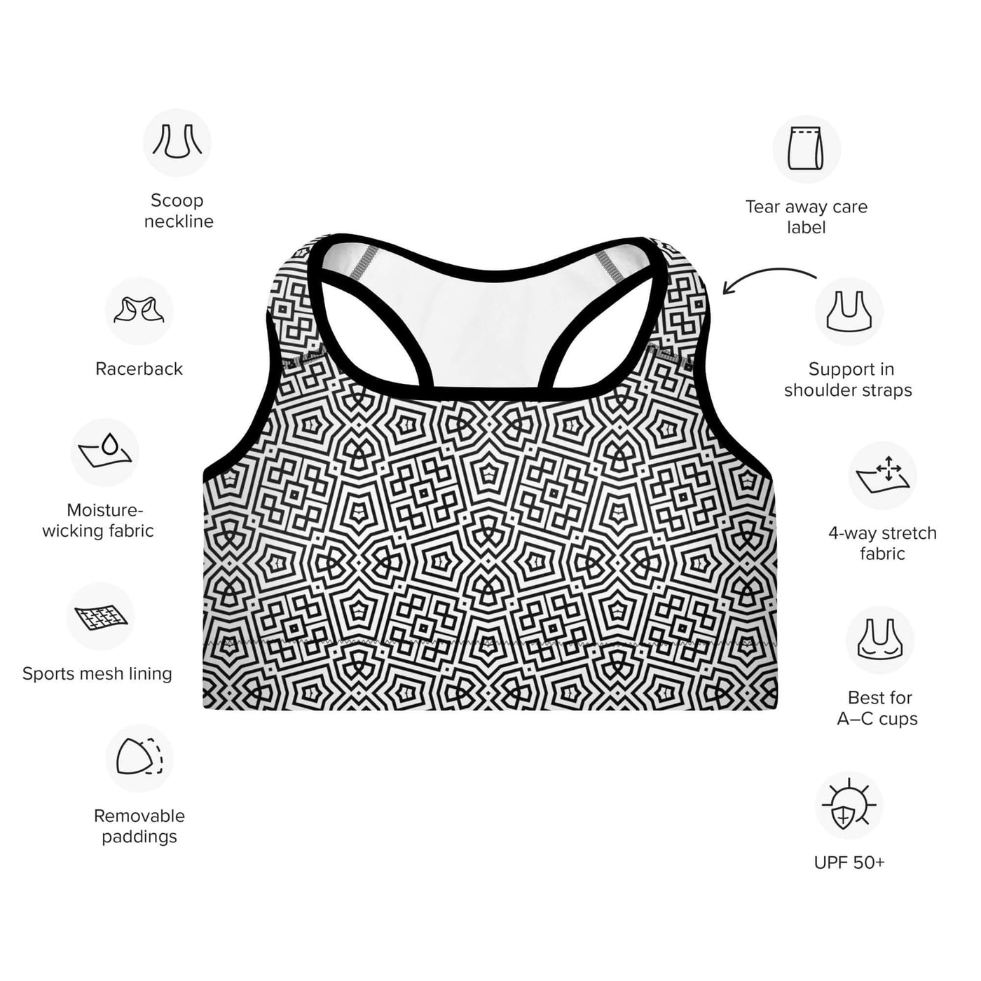 Stylish Monochrome Padded Sports Bra at Design Dose