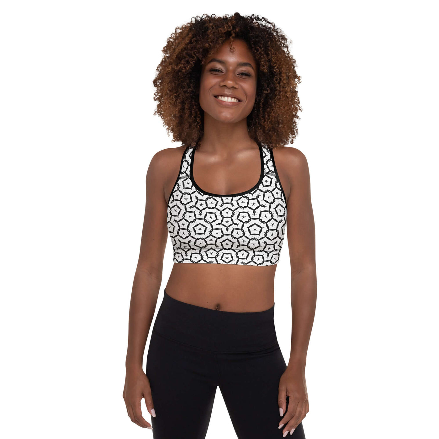 Monochrome Essence-Shards Padded Sports Bra at Design Dose