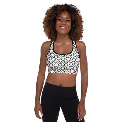 Monochrome Essence-Shards Padded Sports Bra at Design Dose