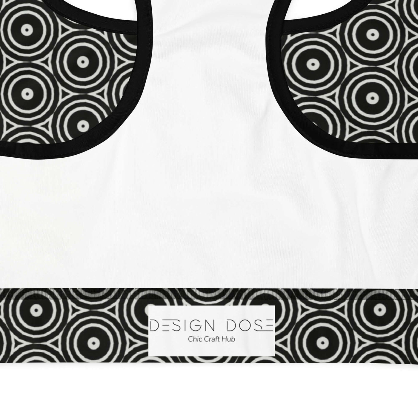 Stylish Monochrome Essence-Swirls Padded Sports Bra at Design Dose