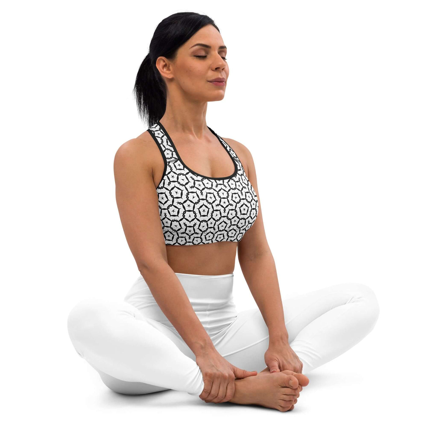 Monochrome Essence-Shards Padded Sports Bra at Design Dose