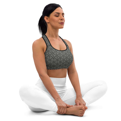 Stylish Monochrome Essence-Swirls Padded Sports Bra at Design Dose