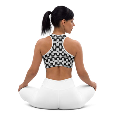 Stylish Monochrome Essence-Ripples Padded Sports Bra at Design Dose