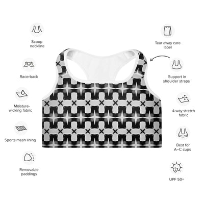 Stylish Monochrome Essence-Ripples Padded Sports Bra at Design Dose