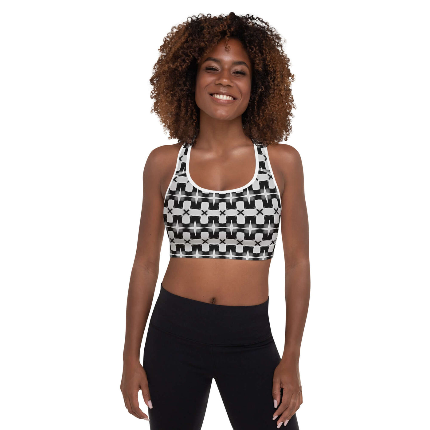 Stylish Monochrome Essence-Ripples Padded Sports Bra at Design Dose