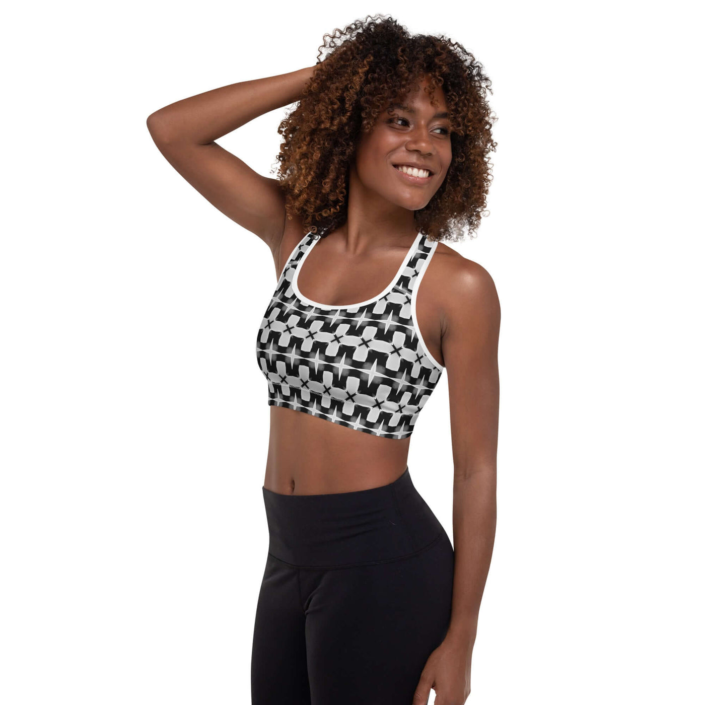 Stylish Monochrome Essence-Ripples Padded Sports Bra at Design Dose