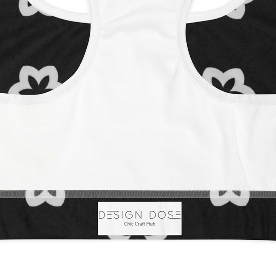 Monochrome Essence Floral Padded Sports Bra at Design Dose